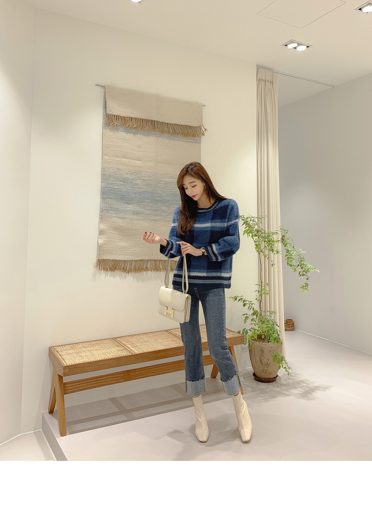 Seoulflash - Pull à manches longues en tricot à carreaux