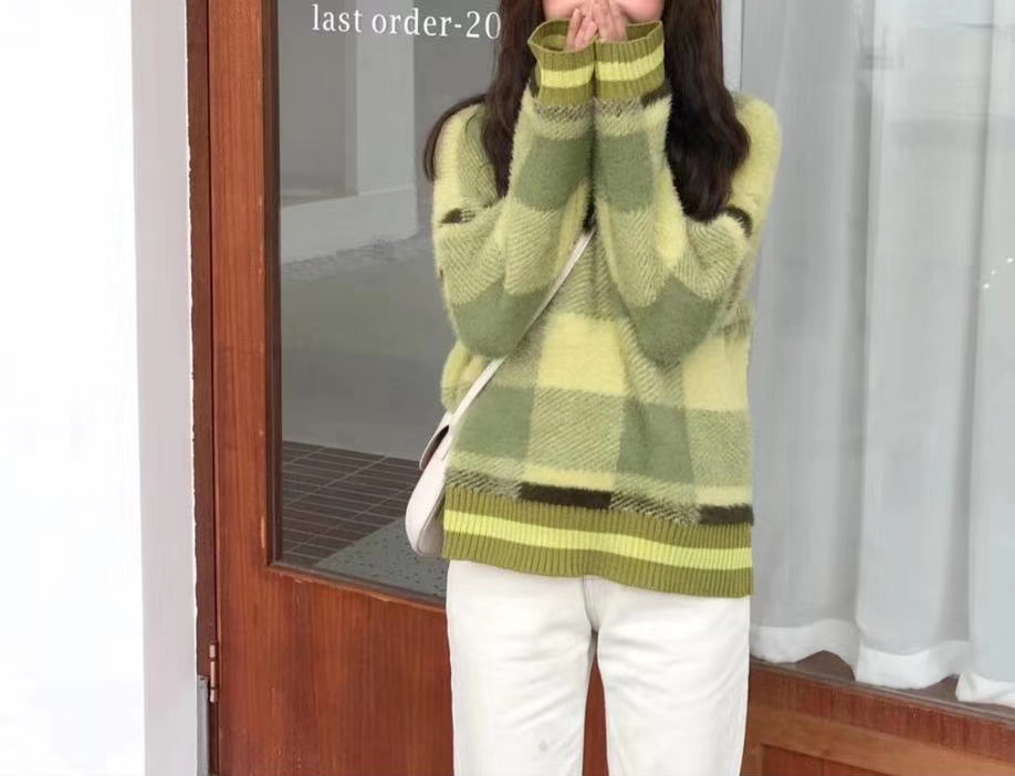 Seoulflash - Pull à manches longues en tricot à carreaux
