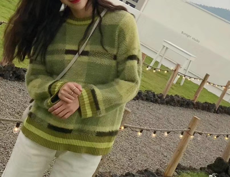 Seoulflash - Pull à manches longues en tricot à carreaux