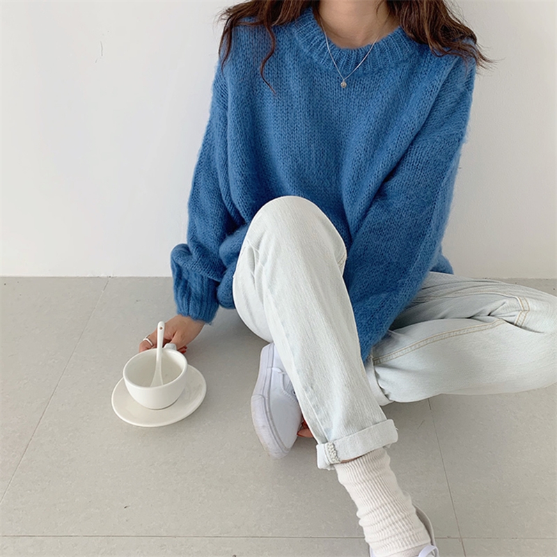 Seoulflash - Pull en maille unie à col rond