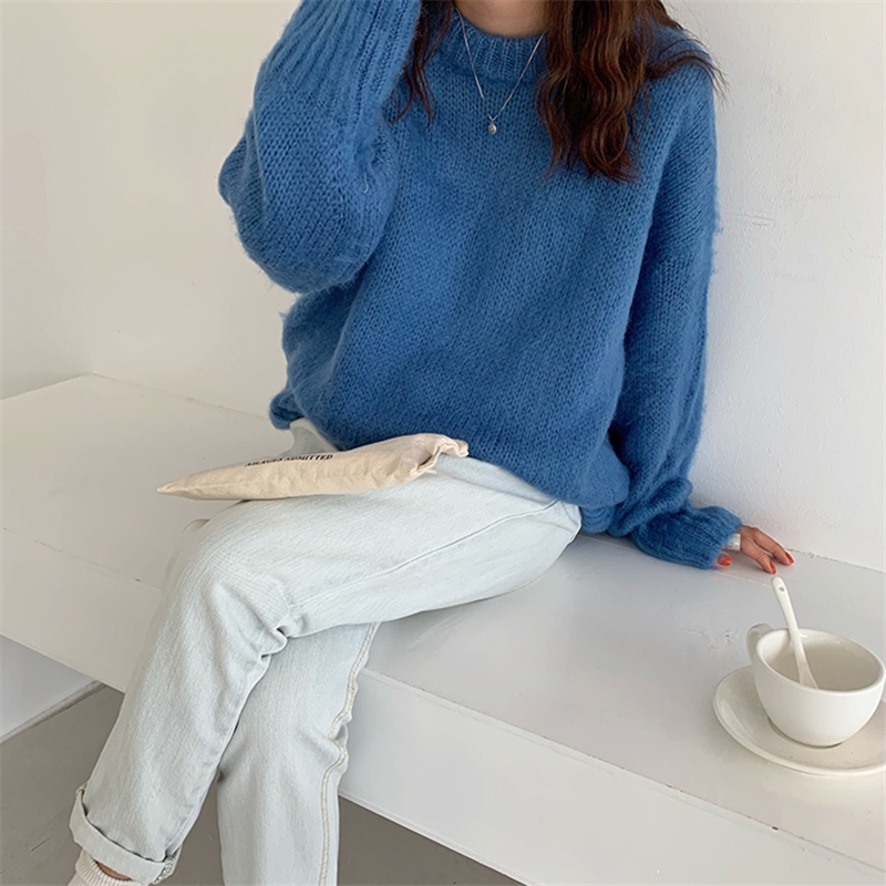 Seoulflash - Pull en maille unie à col rond