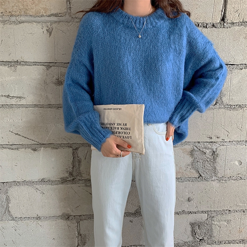 Seoulflash - Pull en maille unie à col rond