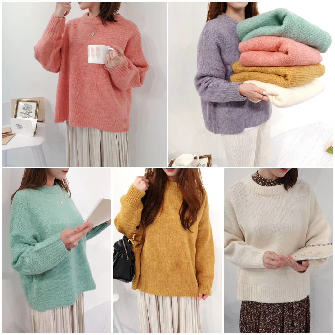 Seoulflash - Pull en maille unie à col rond