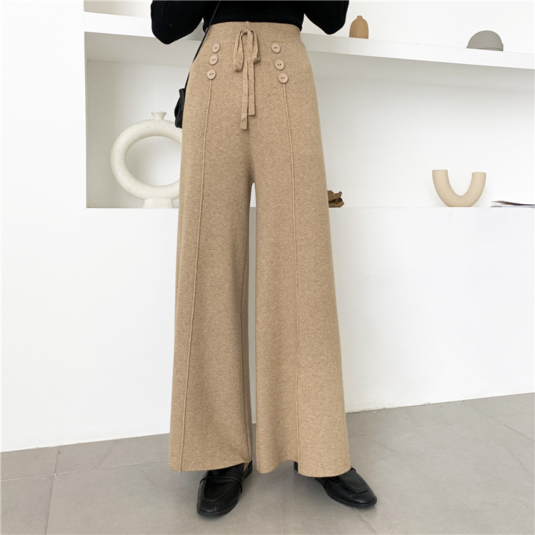 Bbuckkooki - Pantalon large en maille boutonnée à taille bande