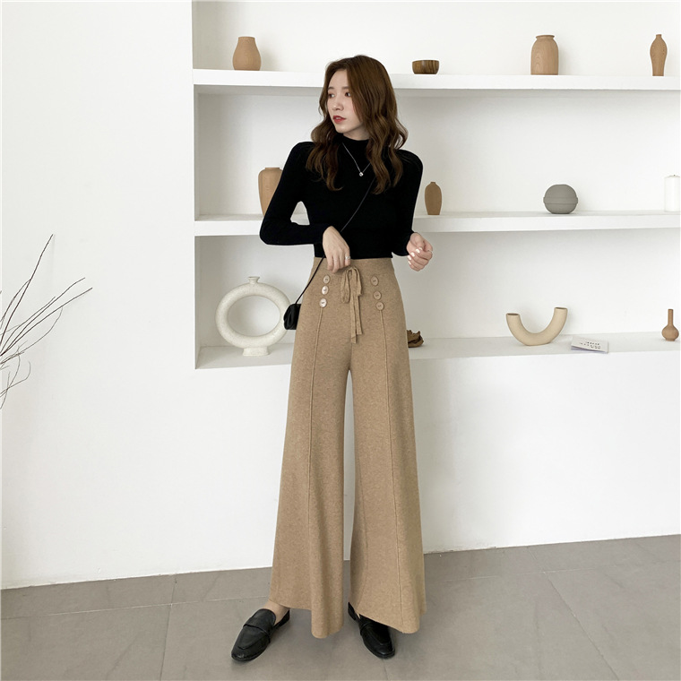 Bbuckkooki - Pantalon large en maille boutonnée à taille bande