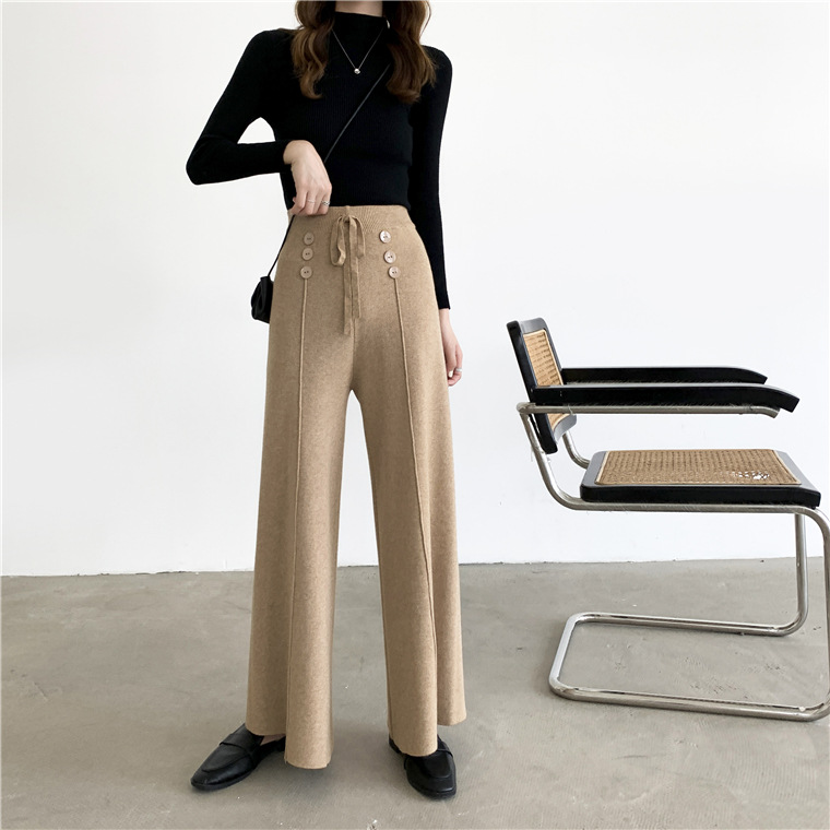 Bbuckkooki - Pantalon large en maille boutonnée à taille bande