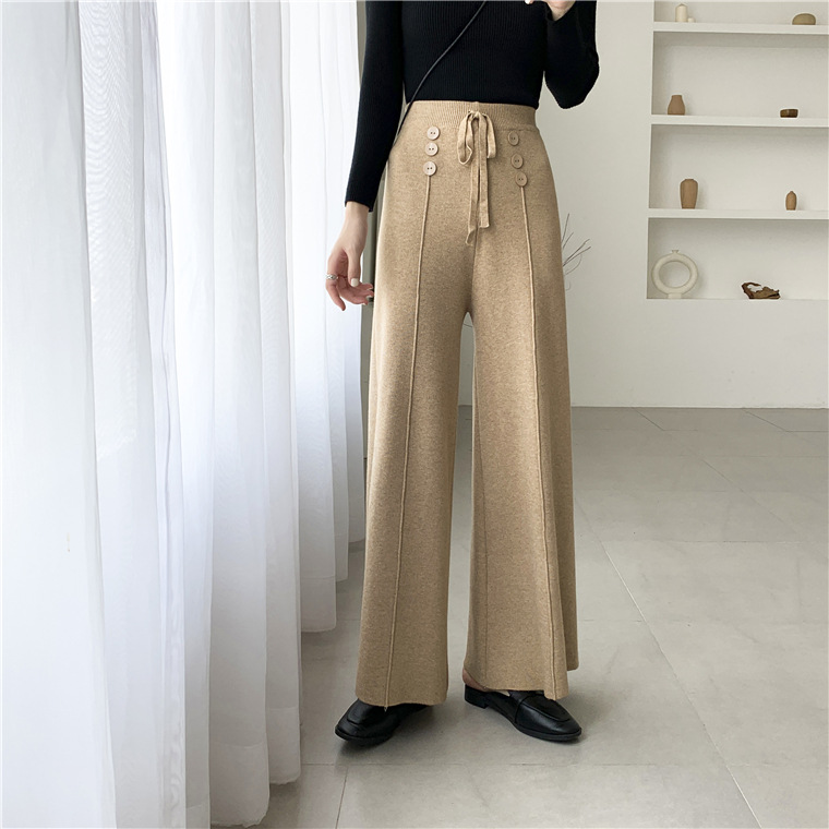 Bbuckkooki - Pantalon large en maille boutonnée à taille bande