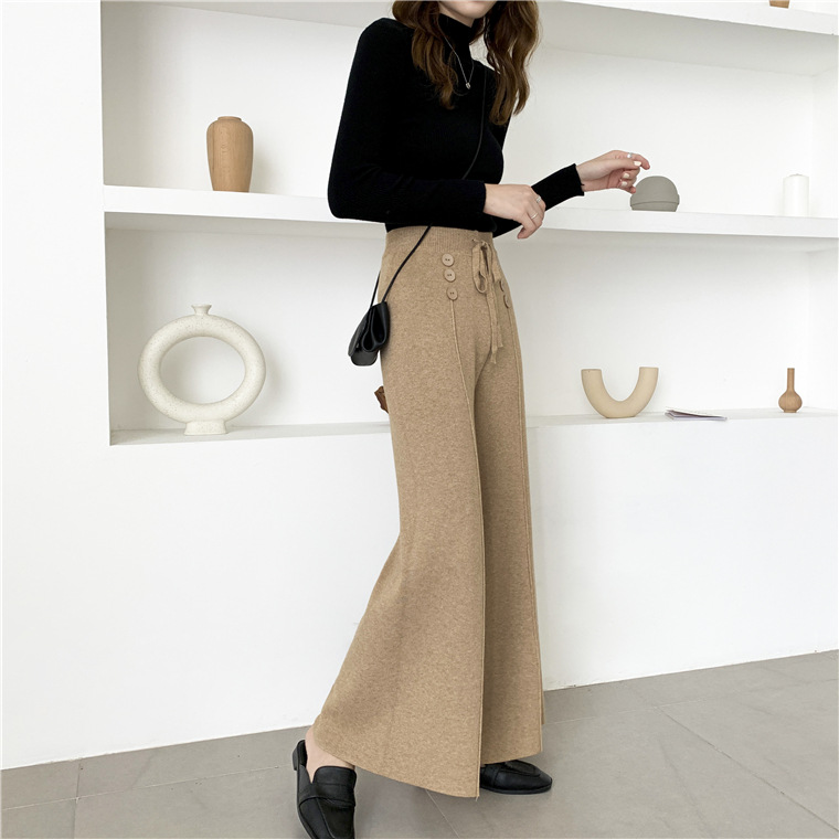 Bbuckkooki - Pantalon large en maille boutonnée à taille bande