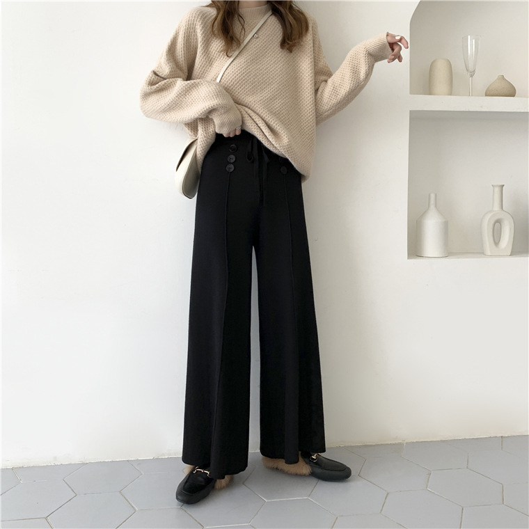 Bbuckkooki - Pantalon large en maille boutonnée à taille bande