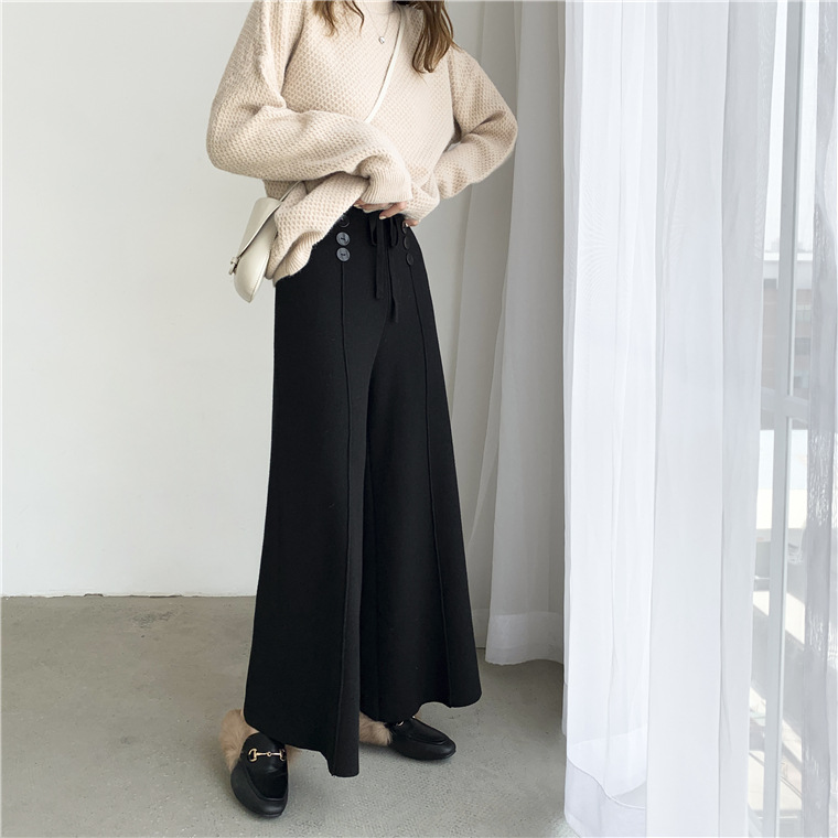 Bbuckkooki - Pantalon large en maille boutonnée à taille bande