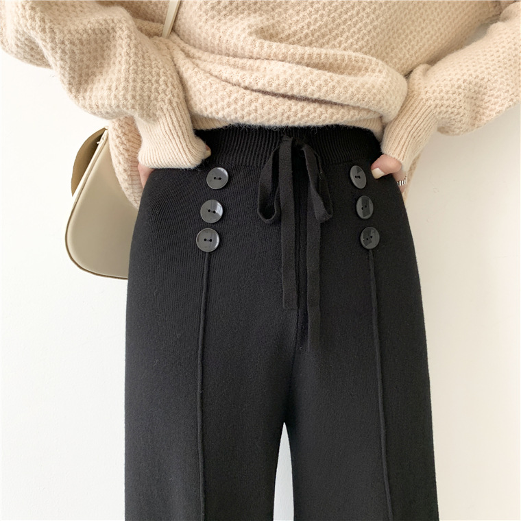 Bbuckkooki - Pantalon large en maille boutonnée à taille bande