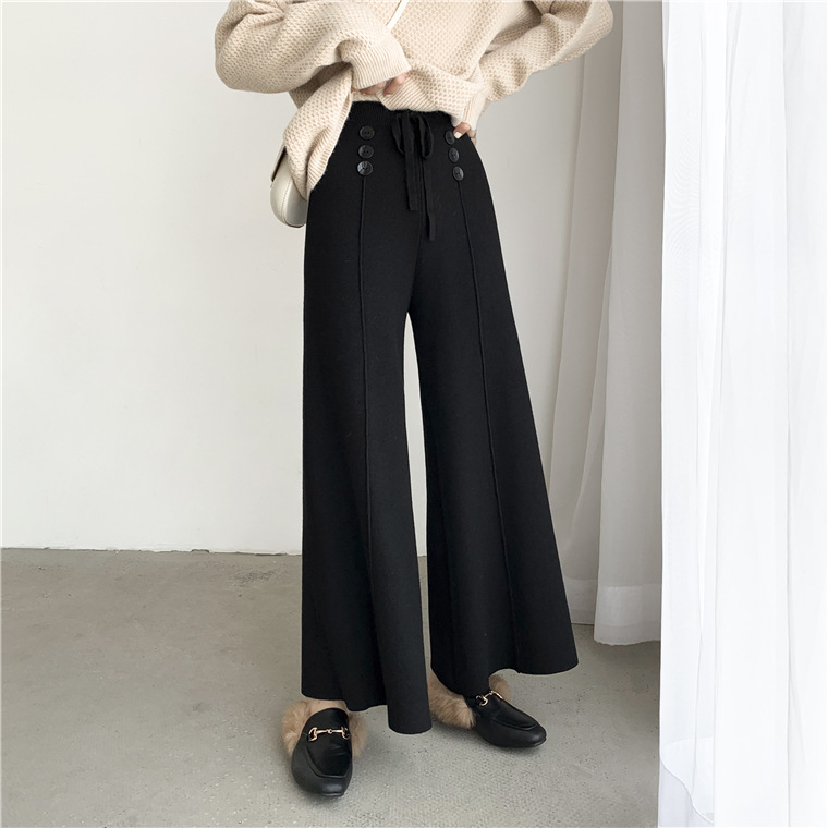 Bbuckkooki - Pantalon large en maille boutonnée à taille bande