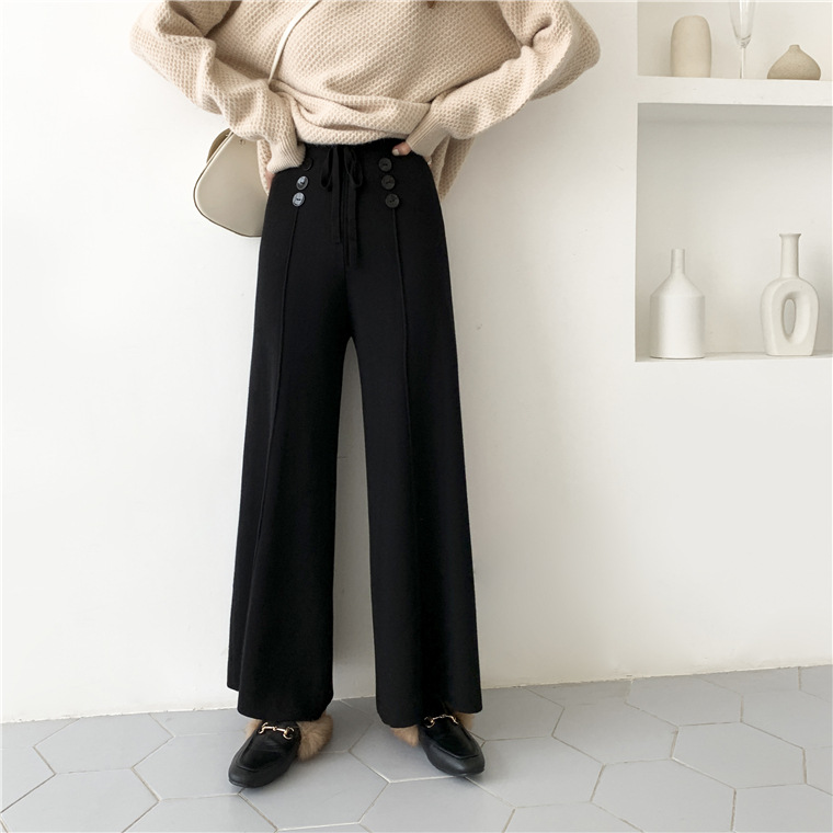 Bbuckkooki - Pantalon large en maille boutonnée à taille bande