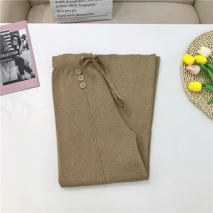 Bbuckkooki - Pantalon large en maille boutonnée à taille bande