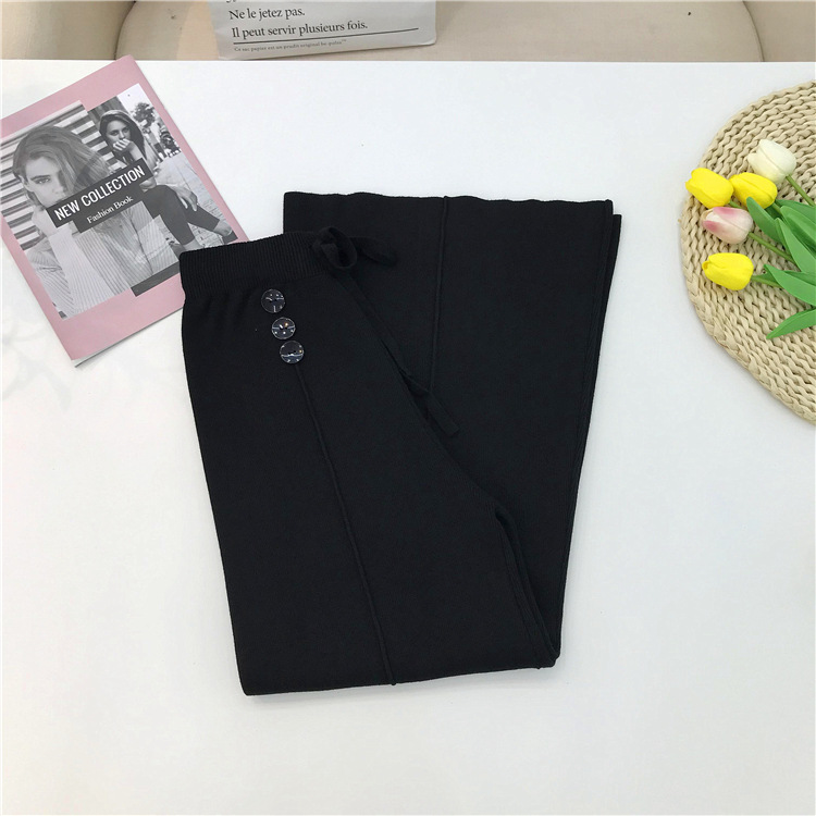 Bbuckkooki - Pantalon large en maille boutonnée à taille bande