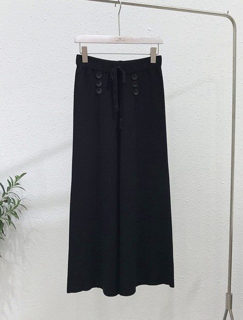 Bbuckkooki - Pantalon large en maille boutonnée à taille bande