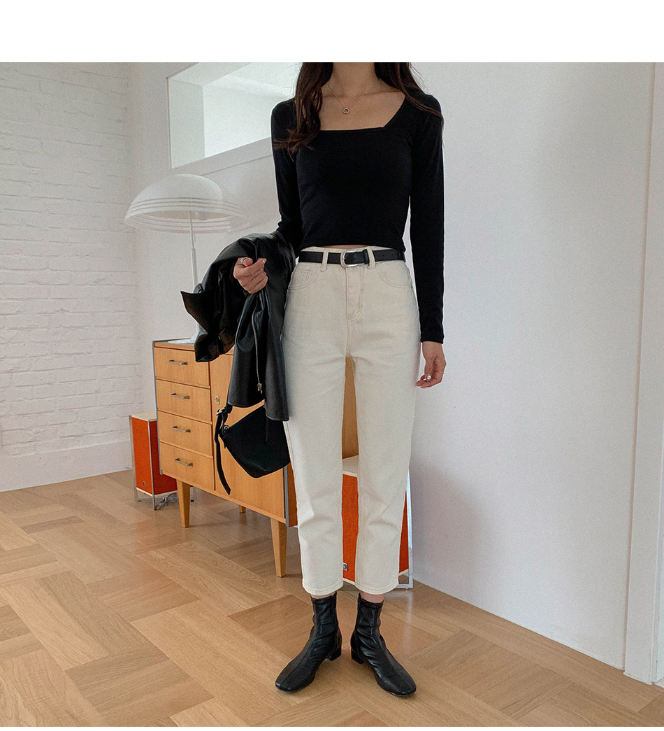 MERONGSHOP - Pantalon coupe droite taille haute raccourci
