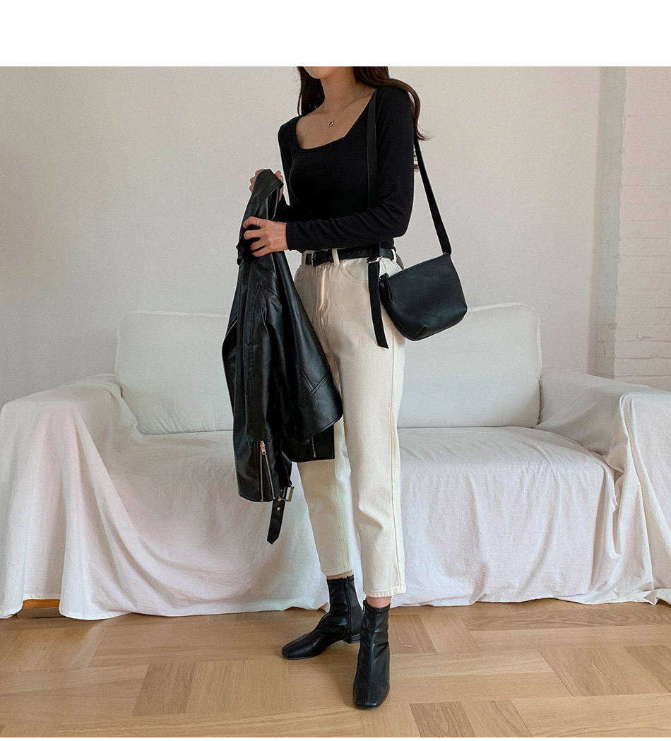 MERONGSHOP - Pantalon coupe droite taille haute raccourci