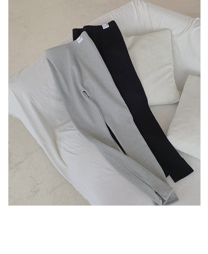 Rosy.B - Plain Fleece-Lined Ribbed Leggings