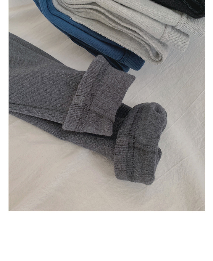 Rosy.B - Plain Fleece-Lined Ribbed Leggings