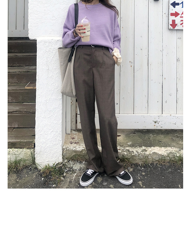 Rosy.B - Band-Waist Gingham Straight-Cut Pants