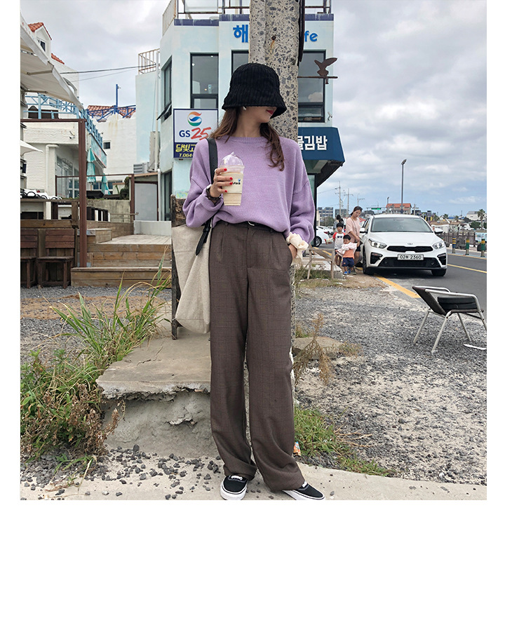 Rosy.B - Band-Waist Gingham Straight-Cut Pants