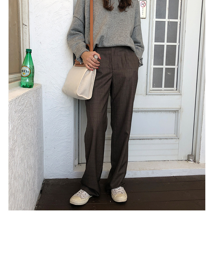 Rosy.B - Band-Waist Gingham Straight-Cut Pants