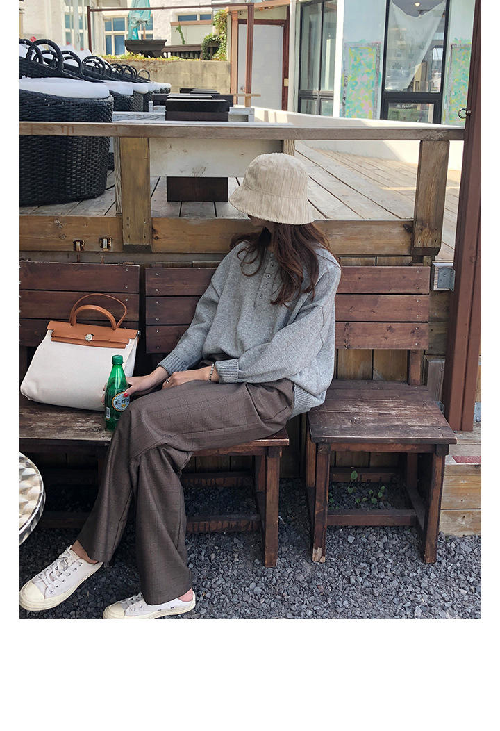 Rosy.B - Band-Waist Gingham Straight-Cut Pants
