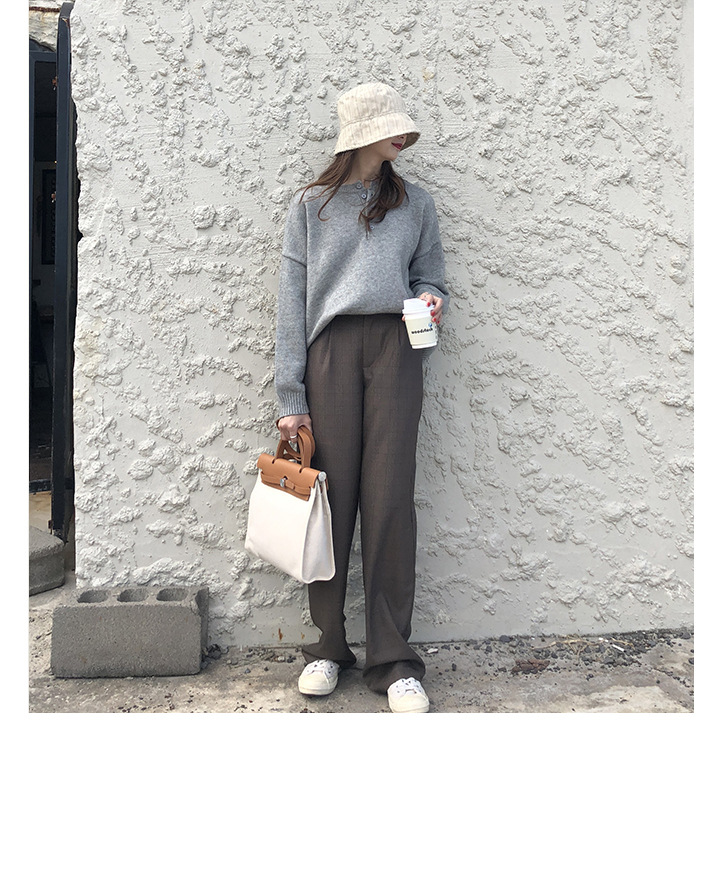 Rosy.B - Band-Waist Gingham Straight-Cut Pants