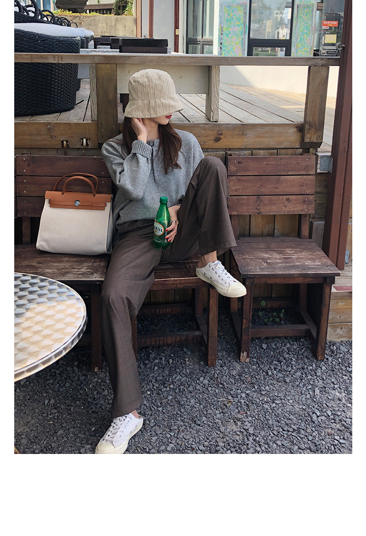 Rosy.B - Band-Waist Gingham Straight-Cut Pants