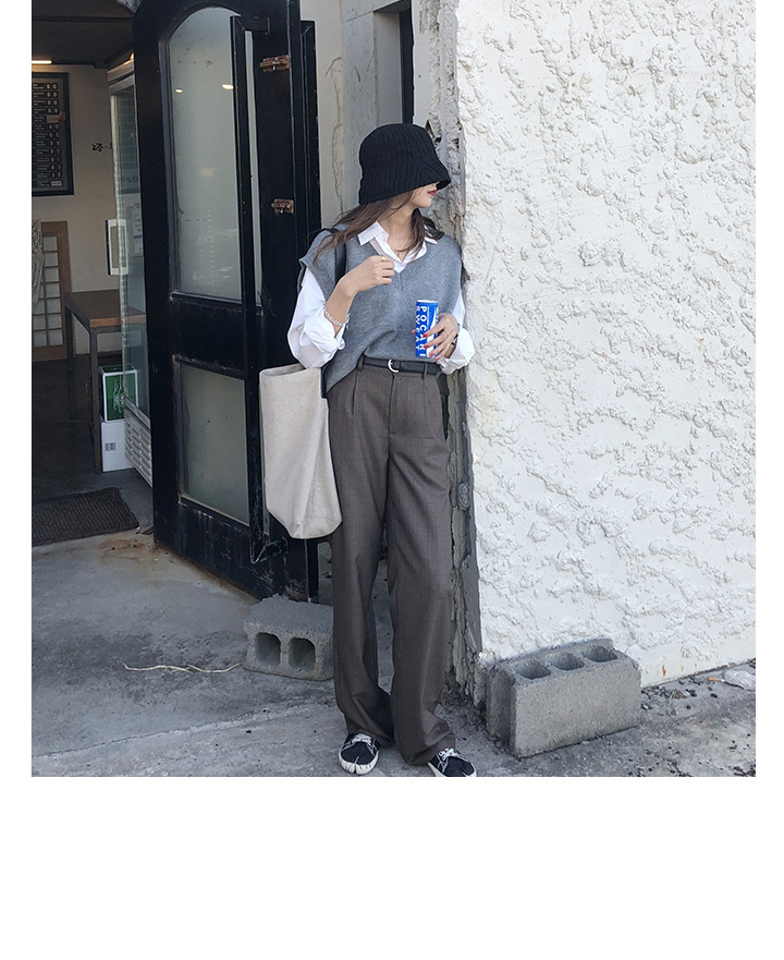 Rosy.B - Band-Waist Gingham Straight-Cut Pants