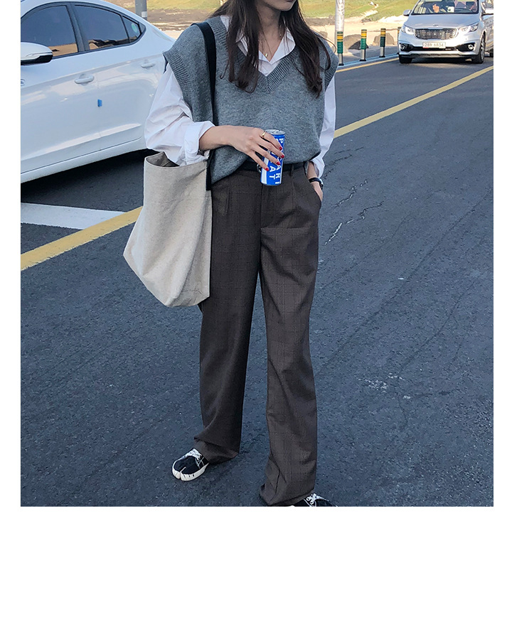Rosy.B - Band-Waist Gingham Straight-Cut Pants