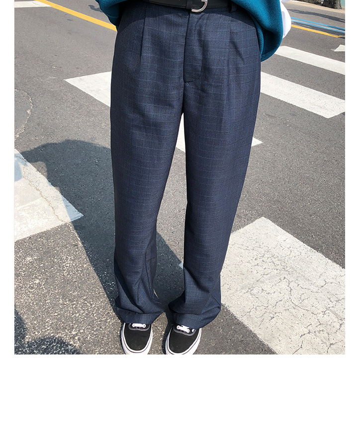 Rosy.B - Band-Waist Gingham Straight-Cut Pants