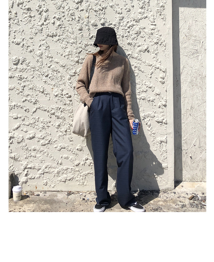 Rosy.B - Band-Waist Gingham Straight-Cut Pants