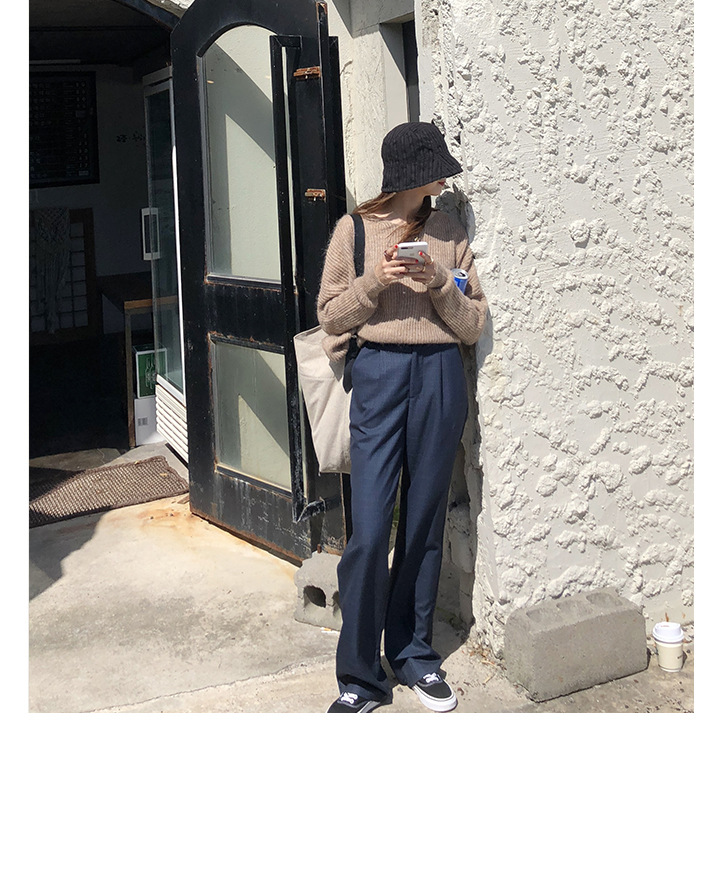 Rosy.B - Band-Waist Gingham Straight-Cut Pants