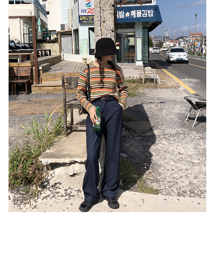 Rosy.B - Band-Waist Gingham Straight-Cut Pants