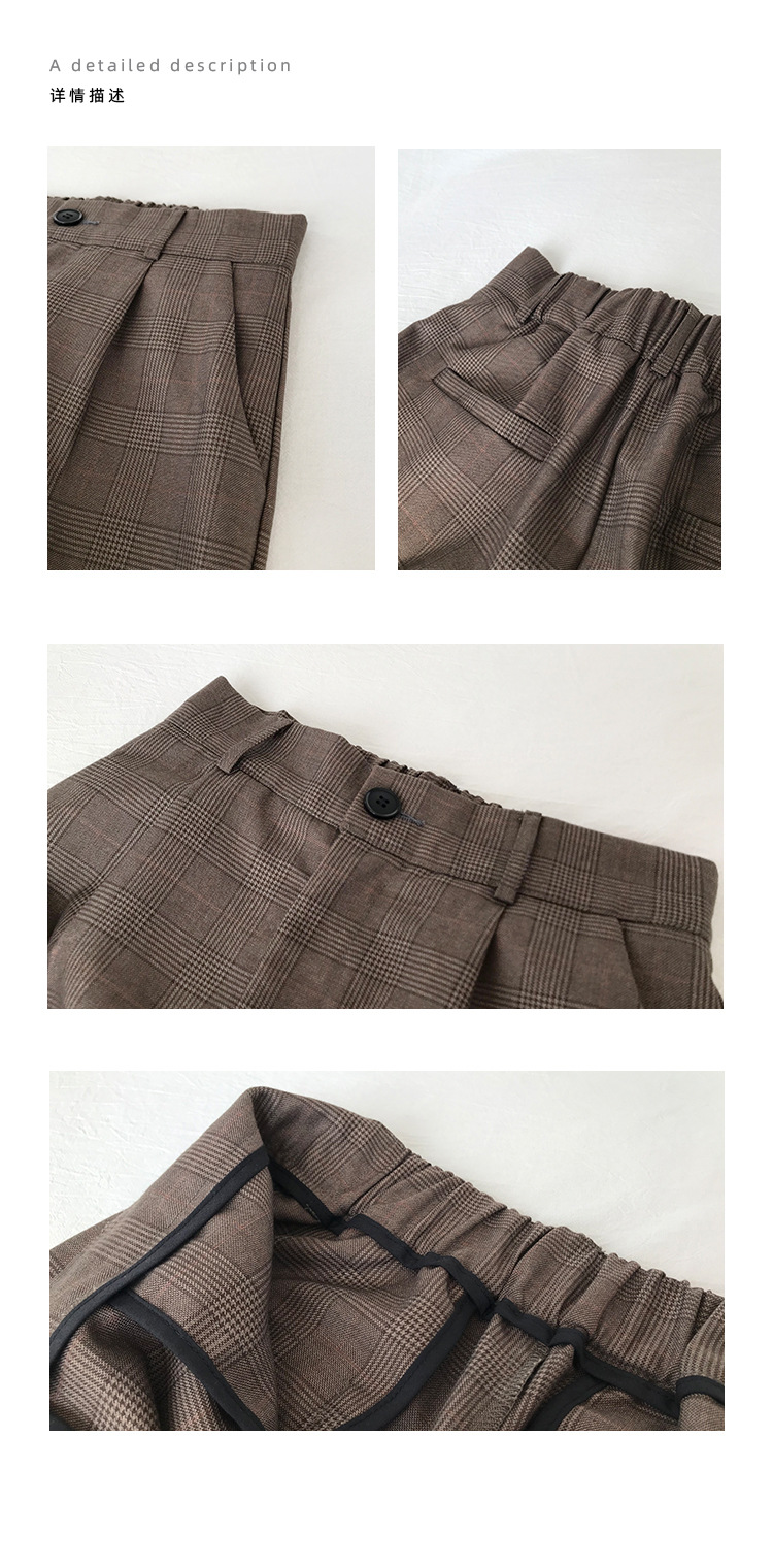 Rosy.B - Band-Waist Gingham Straight-Cut Pants