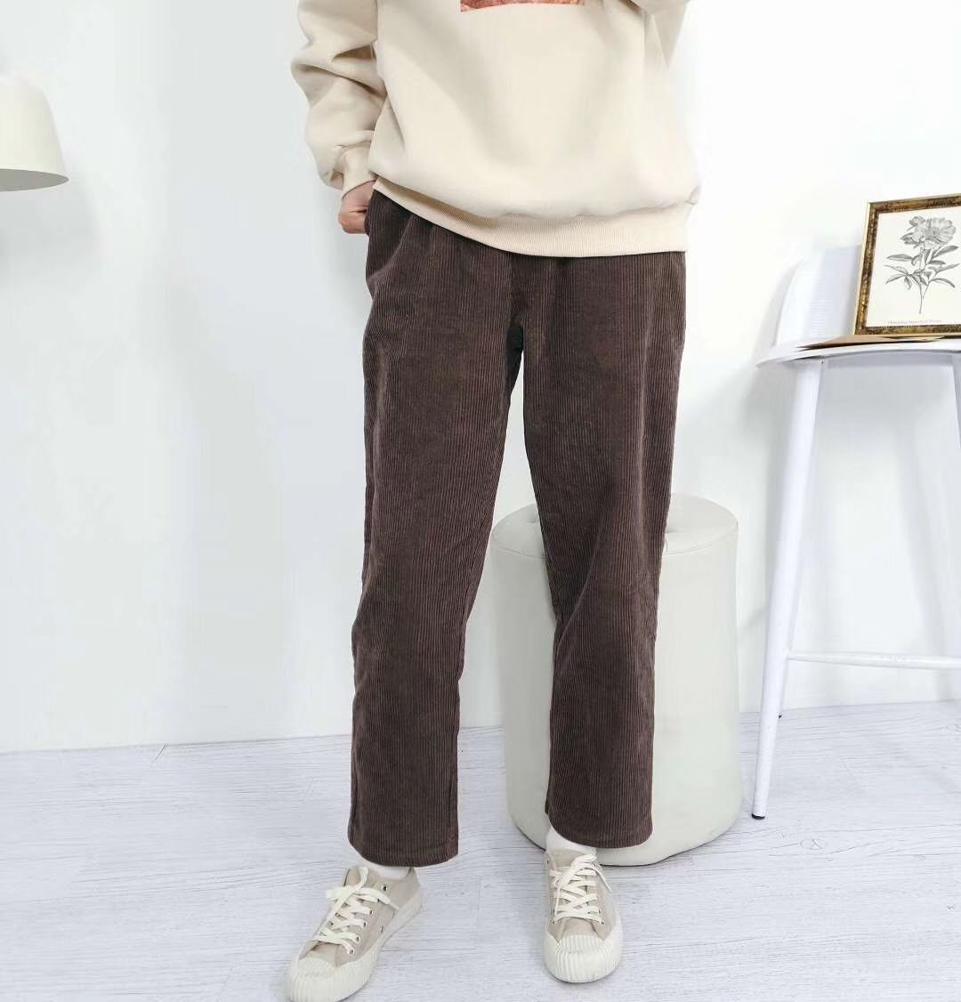 Seoulflash - Pantalon ample en velours côtelé à taille bande
