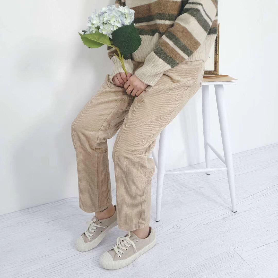 Seoulflash - Pantalon ample en velours côtelé à taille bande