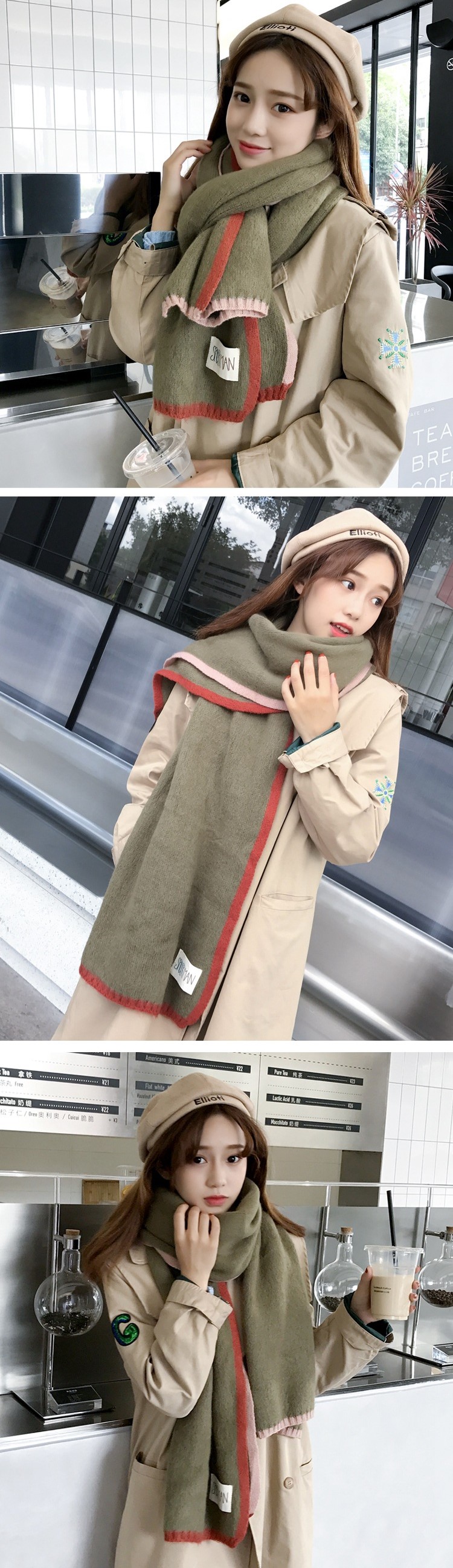 Stylevana - Écharpe en maille unie à bordure contrastante