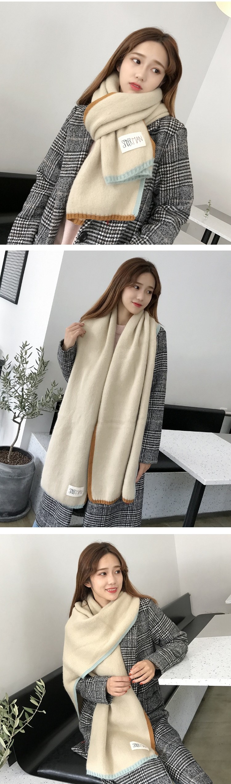 Stylevana - Écharpe en maille unie à bordure contrastante