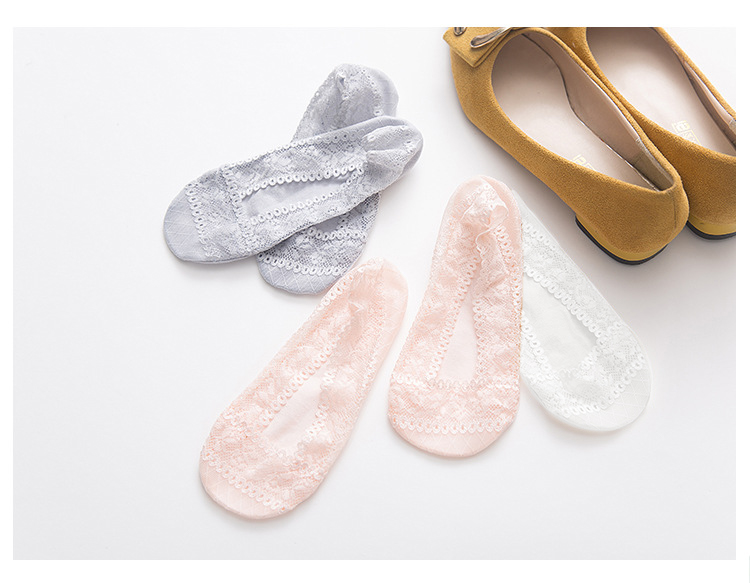 Stylevana - Set of 3: Non-Slip Invisible Socks (Grey,White, Pink)