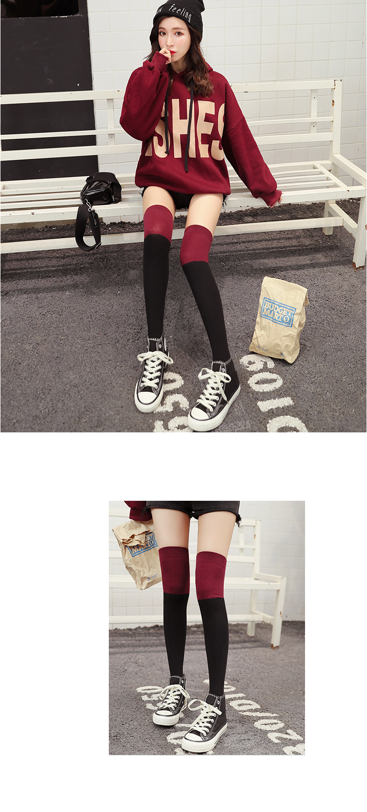 Stylevana - Color-Block Overknee Socks