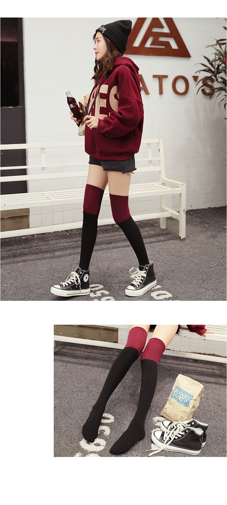 Stylevana - Color-Block Overknee Socks