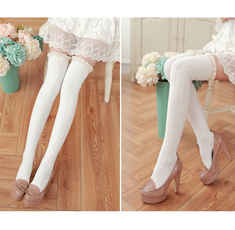 Stylevana - Crochet Lace Trim Patterned Overknee Socks