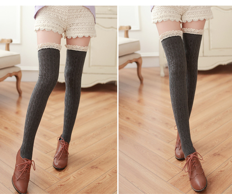 Stylevana - Crochet Lace Trim Patterned Overknee Socks