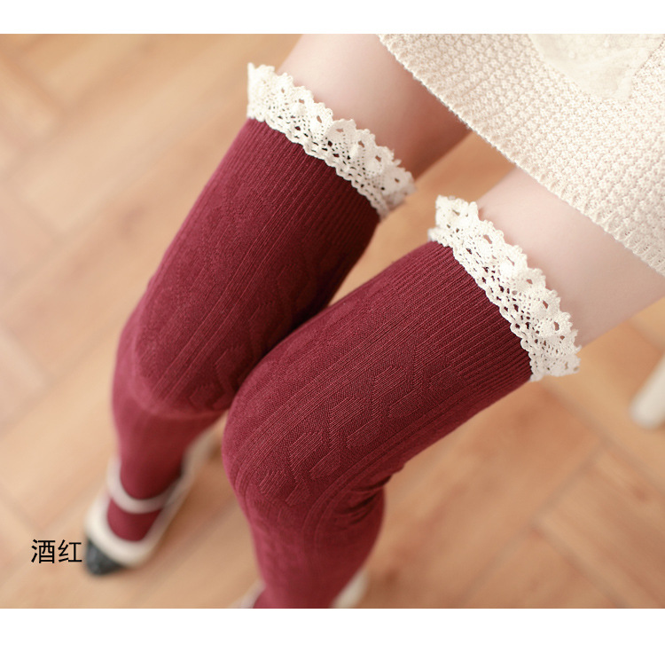 Stylevana - Crochet Lace Trim Patterned Overknee Socks