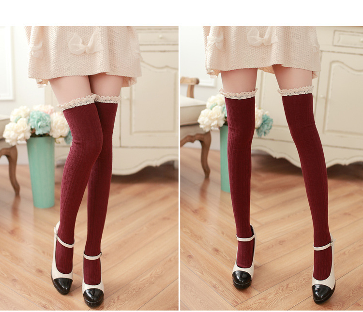 Stylevana - Crochet Lace Trim Patterned Overknee Socks