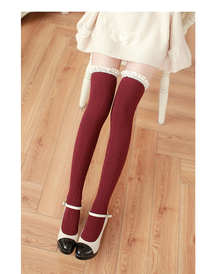 Stylevana - Crochet Lace Trim Patterned Overknee Socks