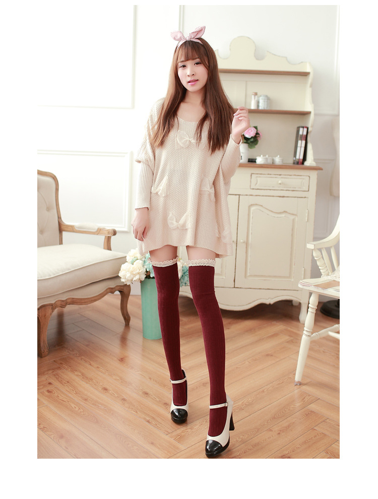 Stylevana - Crochet Lace Trim Patterned Overknee Socks